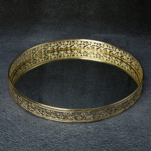 RIKI decorative tray with mirrored top and openwork border, metal, gold 30x3 cm
