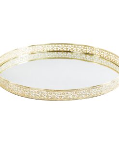 RIKI decorative tray with mirrored top and openwork border, metal, gold 40x3 cm