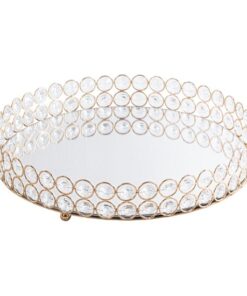 MESI round metal tray with crystals mirror top glamour style 30x6 cm, exclusive