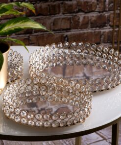 MESI round metal tray with crystals mirror top glamour style 30x6 cm, beautiful