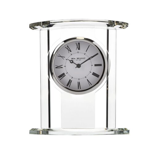 Standing fireplace clock, glass, silver, exclusive