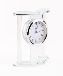 STANDING MANTEL CLOCK, glass, silver, modern