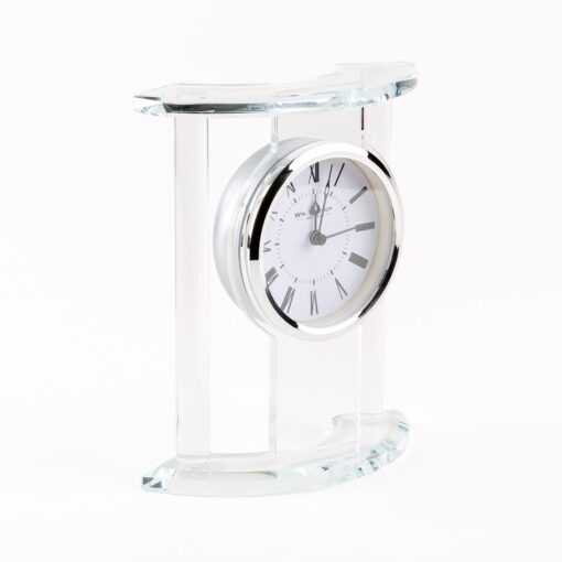 STANDING MANTEL CLOCK, glass, silver, modern