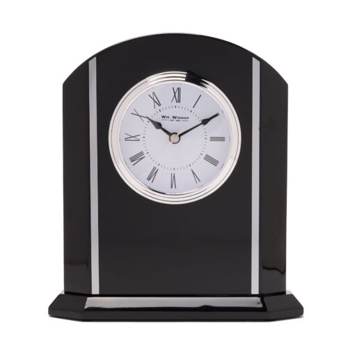 STANDING MANTEL CLOCK in piano wood and glass, black, beautiful