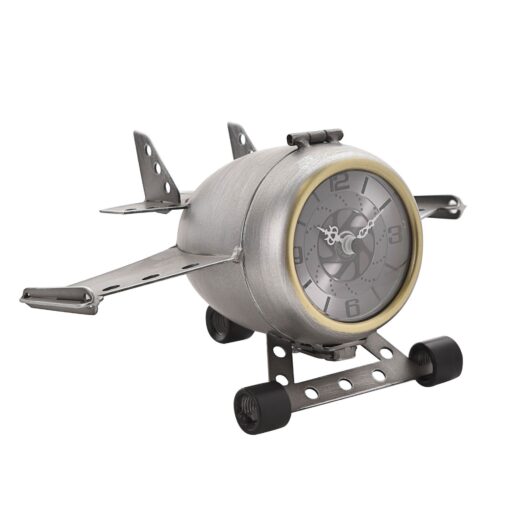 Mantel clock, silver, metal, airplane shape, for gift