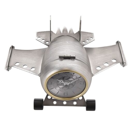 Mantel clock, silver, metal, airplane shape, unique