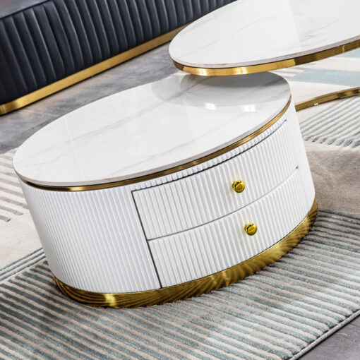 BEAUTIFUL COFFEE TABLE SET, marble conglomerate, gold legs, exclusive