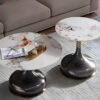 COFFEE TABLE SET double, stone top, stainless steel base