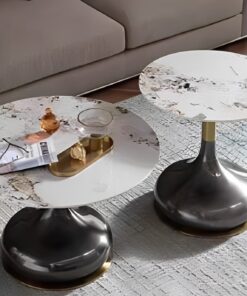 COFFEE TABLE SET double, stone top, stainless steel base