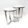 ASSOCIATE TABLE SET double, round, silver base, white marble conglomerate