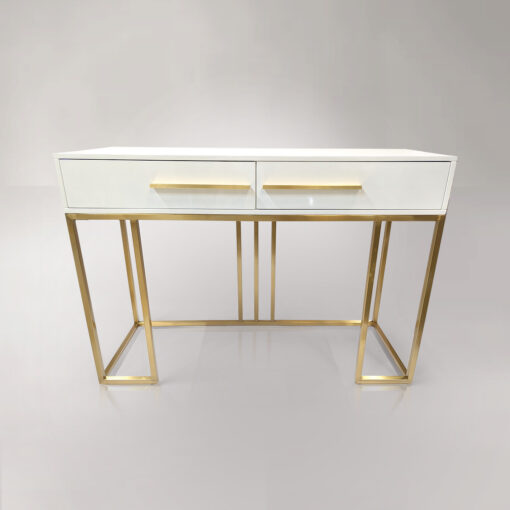 CONSOLVE with two drawers, white top, brushed gold base, glamour style, exclusive