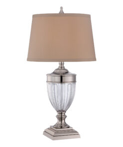 Dennison table lamp nickel finish, dark beige lampshade, elegant, classic style