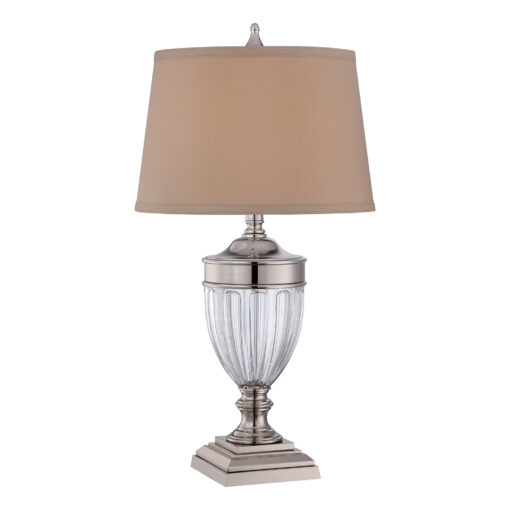 Dennison table lamp nickel finish, dark beige lampshade, elegant, classic style