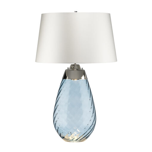 Lena table lamp large, blue glass, white lampshade, classic, elegant