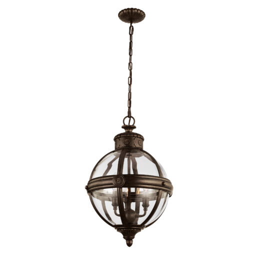 Adams brown ball-shaped pendant lamp, hampton style, 3 light sources