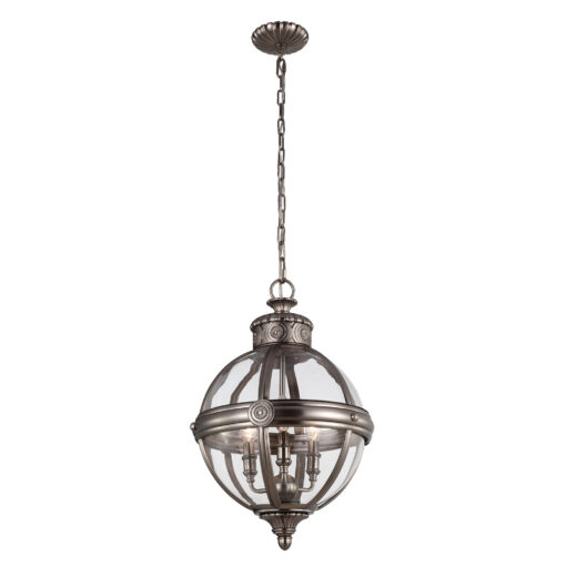 Adams pendant lamp ball shape, nickel plated, hampton style, 3 light sources