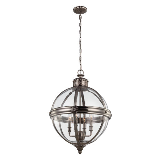 Adams ball shape pendant lamp, nickel plated, hampton style, 4 light sources