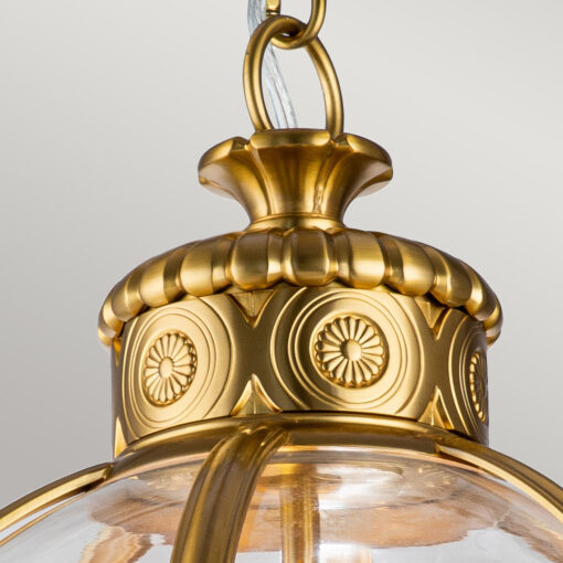 Adams ball-shaped pendant lamp, hampton style, 3 light sources, brushed brass, classic