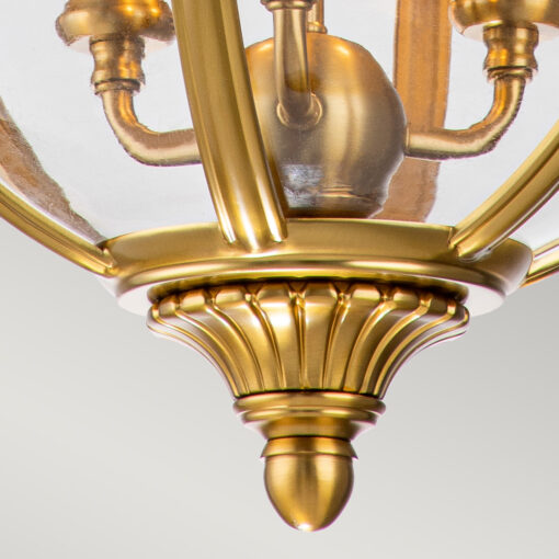 Adams ball-shaped pendant lamp, hampton style, 3 light sources, brushed brass, unique