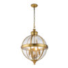 Adams ball-shaped pendant lamp, hampton style, 4 light sources, brushed brass