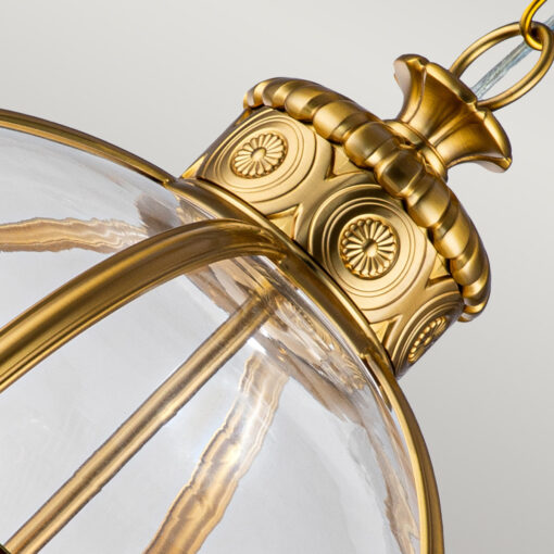 Adams ball-shaped pendant lamp, hampton style, 4 light sources, brushed brass, classic