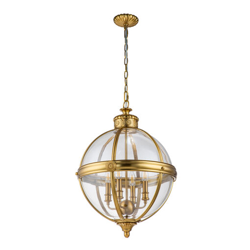 Adams ball-shaped pendant lamp, hampton style, 4 light sources, brushed brass, beautiful