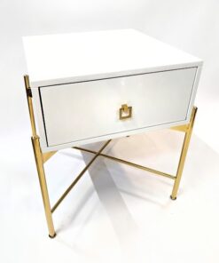 NIGHT TABLE white, with drawer, gold glitter base in glamour style, beautiful