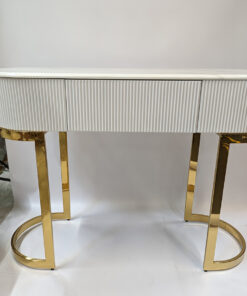 CONSOLE with white top, gold high gloss legs, glamour style