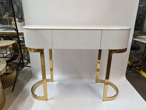 CONSOLE with white top, gold high gloss legs, glamour style