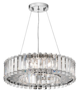 Crystal Skye round pendant lamp, crystal, chrome details, glamour style, 8 light sources