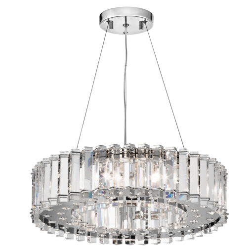 Crystal Skye round pendant lamp, crystal, chrome details, glamour style, 8 light sources