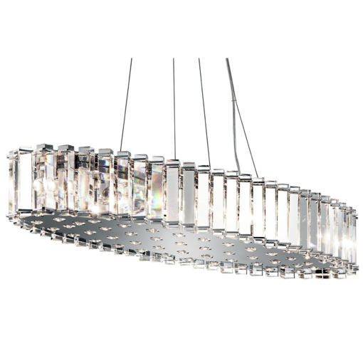 Crystal Skye oval pendant lamp, crystal, silver elements, glamour, 12 light sources