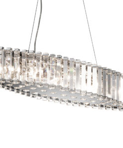 Crystal Skye oval pendant lamp, crystal, silver elements, glamour, 8 light sources