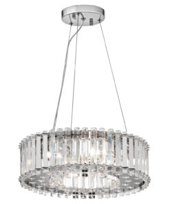 Crystl Skye round pendant lamp, crystal, chrome details, glamour