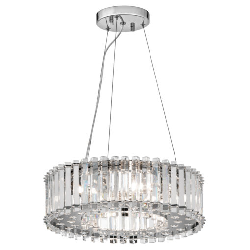 Crystl Skye round pendant lamp, crystal, chrome details, glamour