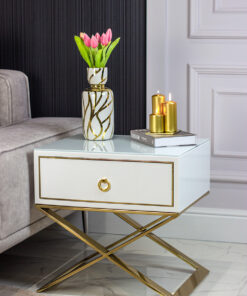 NIGHT TABLE white top, gold metal legs, glamour style