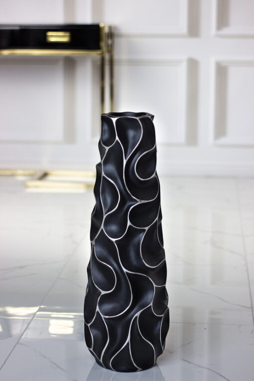 DECORATIVE VASON black, white finish, original form, modern, 61 cm