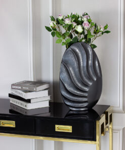 DECORATIVE VASON black, wave shape of sand, 45 cm