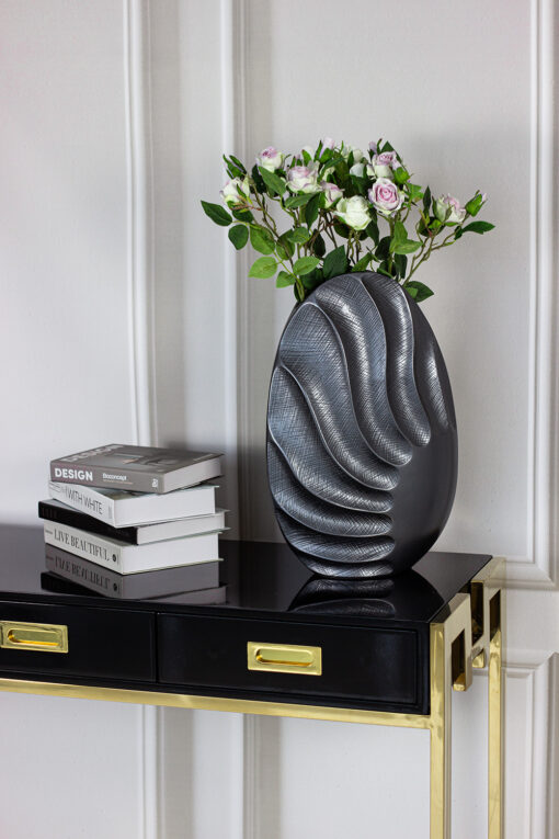 DECORATIVE VASON black, wave shape of sand, 45 cm