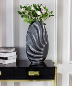 DECORATIVE VASON black, wave shape of sand, 45 cm, unique