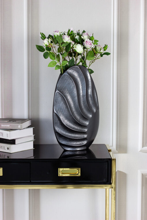 DECORATIVE VASON black, wave shape of sand, 45 cm, unique