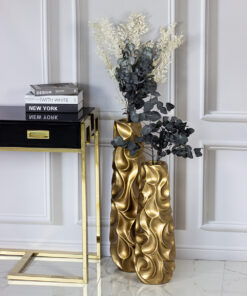 GOLD DECORATIVE VASON, wavy surface, original, 61 cm, exclusive