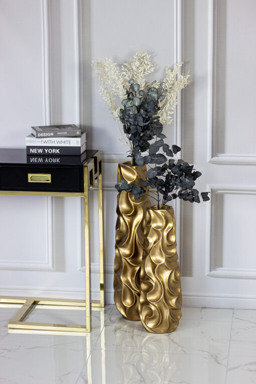 GOLD DECORATIVE VASON, wavy surface, original, 61 cm, exclusive