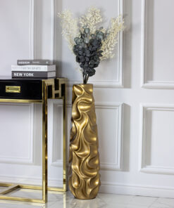 GOLD DECORATIVE VASON, wavy surface, original, 77.5 cm