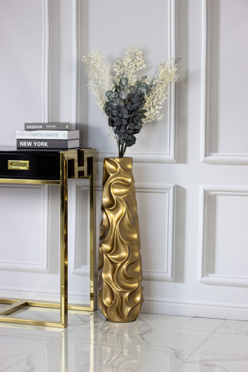 GOLD DECORATIVE VASON, wavy surface, original, 77.5 cm