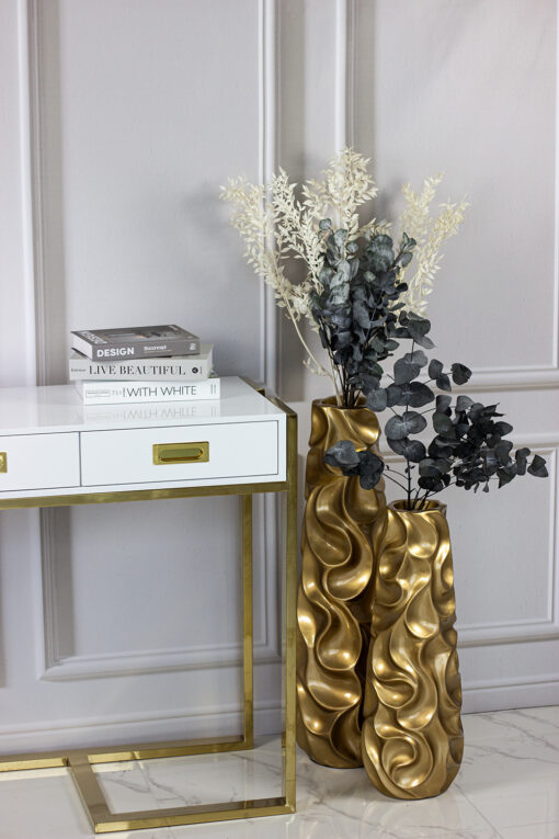 GOLD DECORATIVE VASON, wavy surface, original, 77.5 cm, top quality