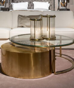 coffee table-2-in-1-round-modern-glass-top-metal table