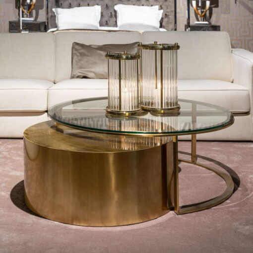 coffee table-2-in-1-round-modern-glass-top-metal table