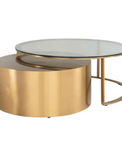coffee table-2-in-1-round-modern-glass-top-metal table