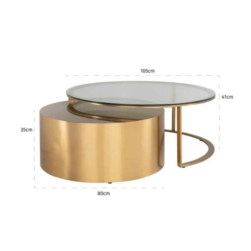 coffee table-2-in-1-round-modern-glass-top-metal table